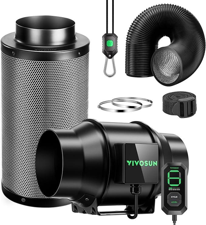 VIVOSUN Smart Air Filtration G6 Kit 6", AeroZesh G6 Inline Duct Fan with E12 Speed Controller, Carbon Filter & 8' Ducting, Cooling & Ventilation System for Grow Tents, Indoor Gardening, Hydroponics