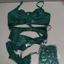 WDIRARA Women's 4 Pieces Floral Lace Mesh Underwire Garter Lingerie Set with Stocking (M)