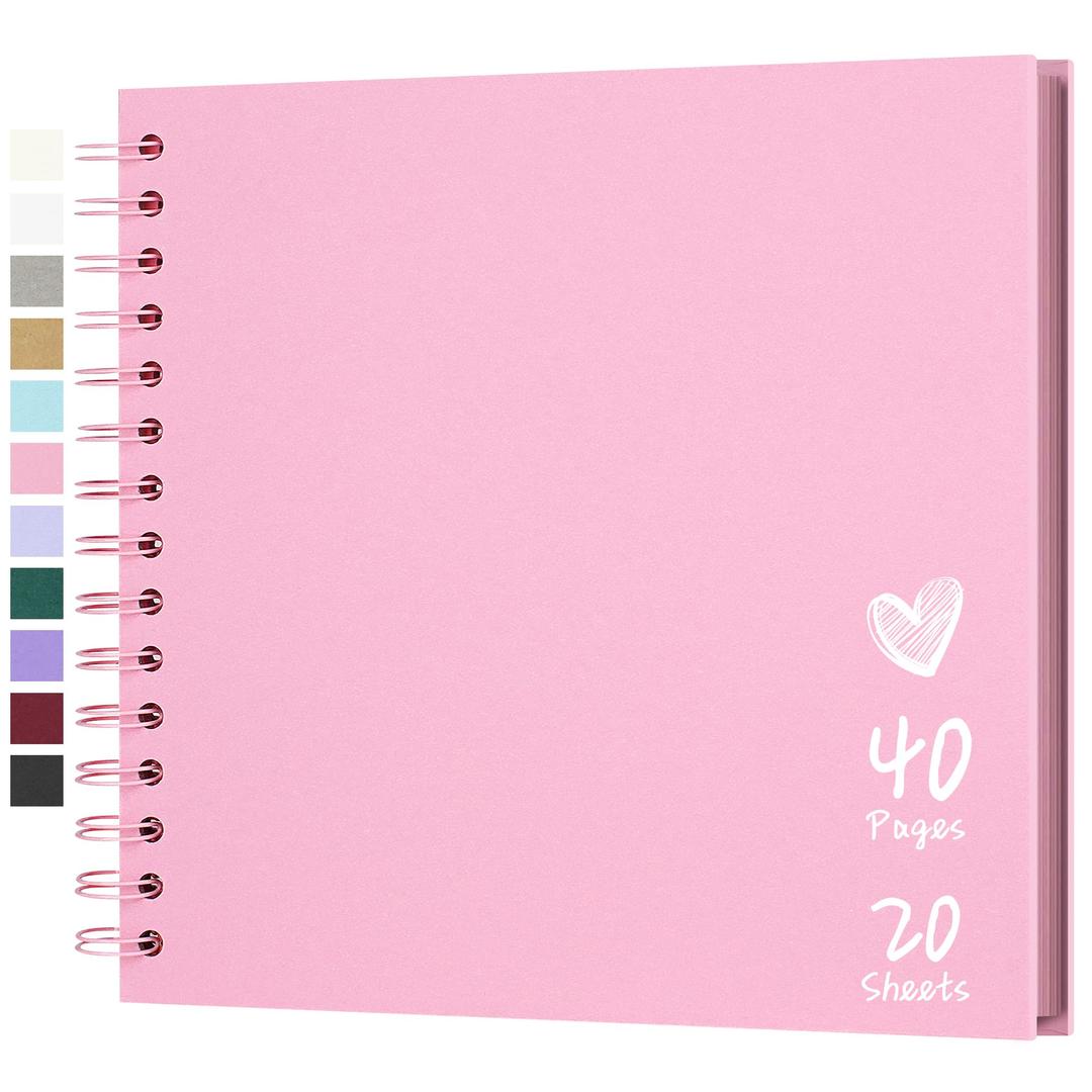 Scrapbook 8x8 Inch DIY Scrapbook Album Hardcover Kraft Paper 40 pages/20 sheets, Perfect for 4x6 / 5x7 Photos, Customizable Memory Book for Family, Wedding & Guest Book, Pink