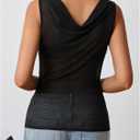 MakeMeChic Women's Y2k Cowl Neck Tank Top Sleeveless Draped Slim Fit Mesh Sheer Crop Tops Party Top (M)