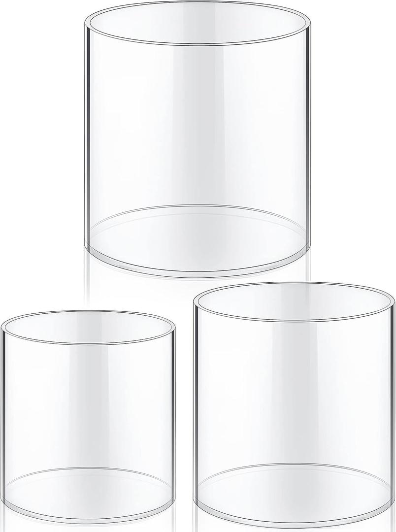 meekoo 3 Pcs Flower Acrylic Vase Cylinders Round Decorative 6 x 6 in, 5 x 5 in, 4 x 4 in Vase Break Resistant Acrylic Flower Cylinder for Centerpiece Home Wedding Decor(Classic)