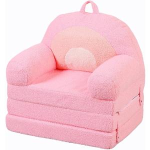 MOMCAYWEX Kids Sofa, Sherpa Couch with TriLayer Foam Cushions, Comfy Seating for Kids Age 18 Months and Up, Pink