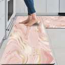 Mrcrypos Pink Gold Marble Kitchen Mats for Floor Set of 2 PVC Kitchen Rug Waterproof Cushioned Anti Fatigue Comfort Mat Non Slip Standing Mat Laundry Kitchen Accessories 17"x29"+17"x47"