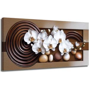 XLMDYYSW Large Orchid Canvas Wall Art White Orchid Flowers Pictures Abstract Floral Print Poster Vintage Botany Painting for Living Room Bathroom Decor Framed (Brown, 16L x 32W)