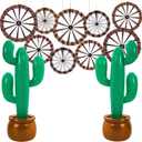 Outus 11 Pcs Western Cowboy Party Decorations Wagon Wheels Paper Fans Inflatable Cactus Prop Wild West Themed Cowboy Ceiling Wall Hanging Decoration for Rodeo Country Farm Theme Birthday Supplies