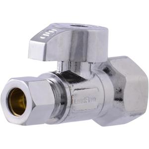 Eastman 1/2 Inch FIP x 3/8 Inch OD Compression Quarter Turn Straight Stop Valve, Brass Plumbing Fitting, Chrome, 10755LF