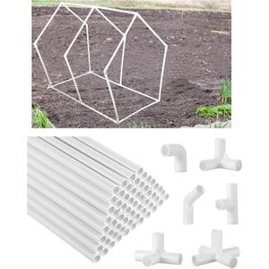 Sawysine 102 Pcs DIY PVC Projects Set Included 60 Pcs 24 Inch PVC Pipe and 42 Connection Pipe Fittings for Spring, Home, Greenhouse, Garden, Farm, Workshop, Summer(White,3/8 Inch)