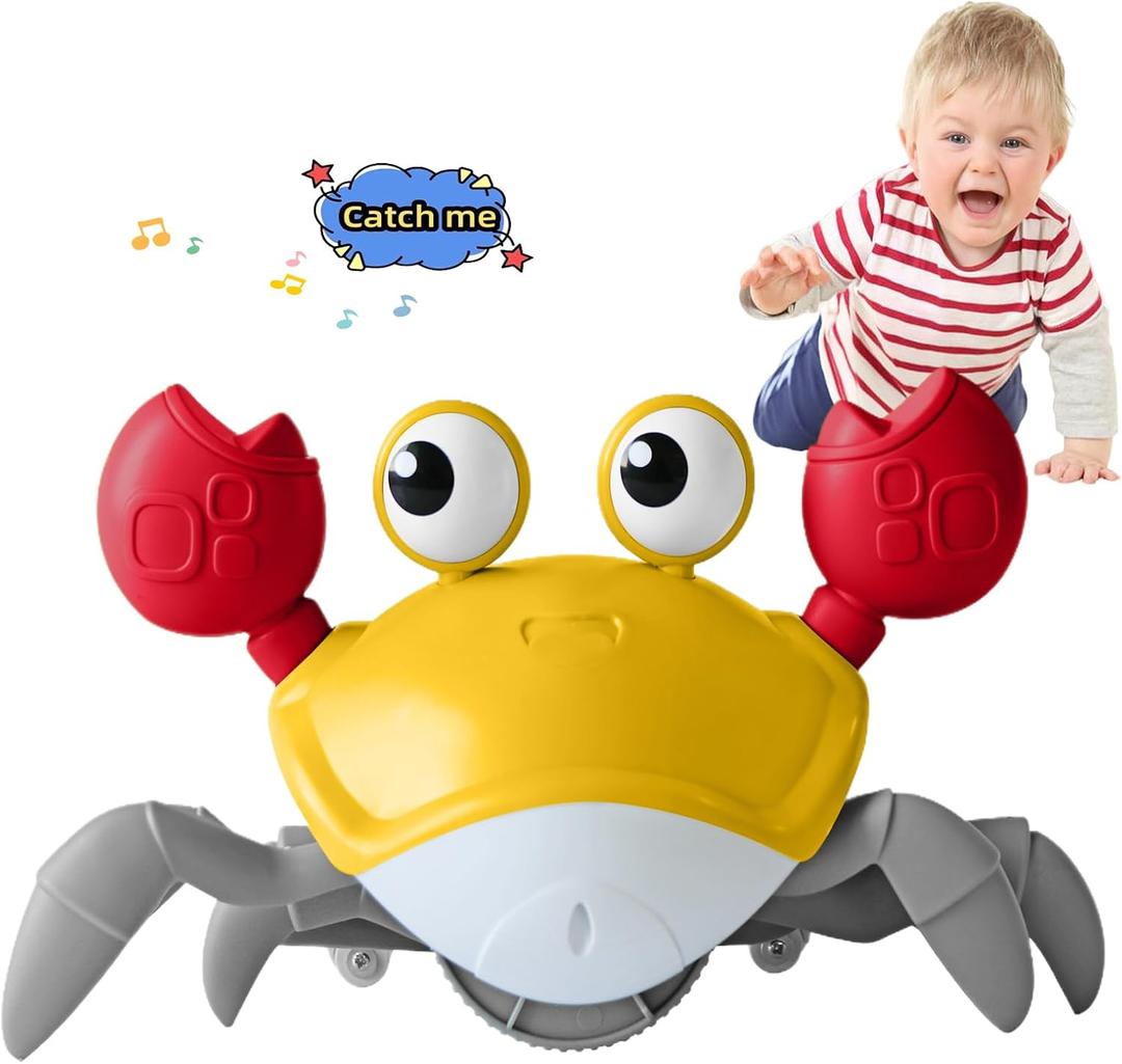 Crawling Crab Baby Toy Fantastic Creatures Toys Infant Sensory Tummy time Toys 3-12 Babies boy Girl Learning Crawl 3-6 6-12 Walking Toddler Gifts for 36 Months Old (Yellow)