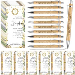 25 Sets Baptism Favors for Guests 25 Baptism Quote Bamboo Pens 25 Cross Baptism Thank You Cards Baptism Souvenir for Guests First Communion Party Favors Christian Gift