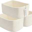 XUANGUO Small Woven Storage Baskets 12X8X5 Decorative Rope Bins for Organizing Shelves, Closets, and Toys, Empty Gift Baskets, Cute Organizer Basket for Home and Office (white, regular)