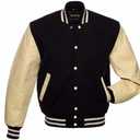 Men's Classic Varsity Letterman Jackets Genuine Leather Sleeve | Wool Blend Baseball College Jacket (X-Large, Black-cream)