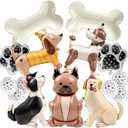 Gemscream 15 Pcs Dog Foil Balloons Set Puppy Balloons Dog Party Decorations Standing Cute Animal Themed Birthday Supplies Bone Paw Print for Baby Shower Pets Theme Party