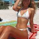 ZAFUL Bikini Sets for Women Halter Two Piece Swimsuit Ribbed High Cut Tie Side Thong Bathing Suit Sexy Padded Swimwear (White, L)