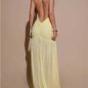 SHENHE Women's Sexy Halter Deep V Maxi Dress Open Back High Slit Ruched Ruffle Party Cocktail Dress (Yellow, M)