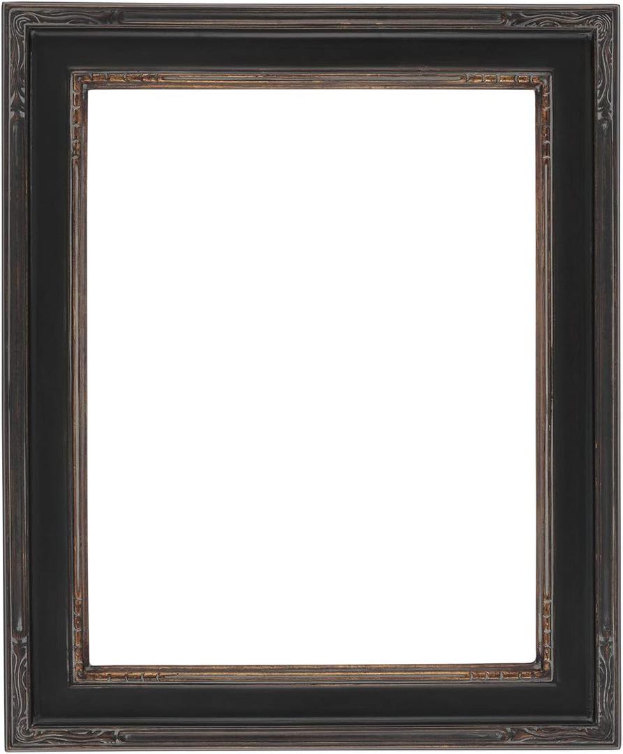 Creative Mark Plein Air Museum Collection Nouveau Picture Frame Solid Wood Composition Hand-Leafed Museum Quality Closed Corner - Black/Gold 11x14