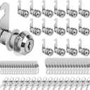 Cam Locks Cabinet Locks Keyed Alike, 1-1/8'' (Length) Cylinder Secure Files Drawers RV Storage Locks Replacement Set, Zinc Alloy Chrome Finish (1-1/8 Inch 16Pcs)