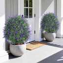 HyeFlora 26'' Artificial Boxwood Topiary Trees with Lavender 2 Pack Fake Plants for Outdoor Indoor Artificial Shrubs with Metal Ground Spike UV Resistant Fake Bushes for Front Porch Garden, Purple