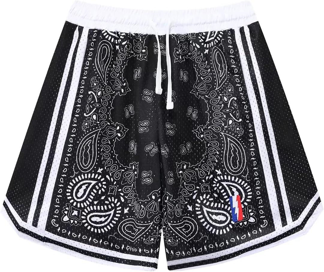 MECH-ENG Men's Paisley Basketball Shorts,Mesh Graphic Training Athletic Running Shorts, Lightweight Beach Boxing Shorts (XS)