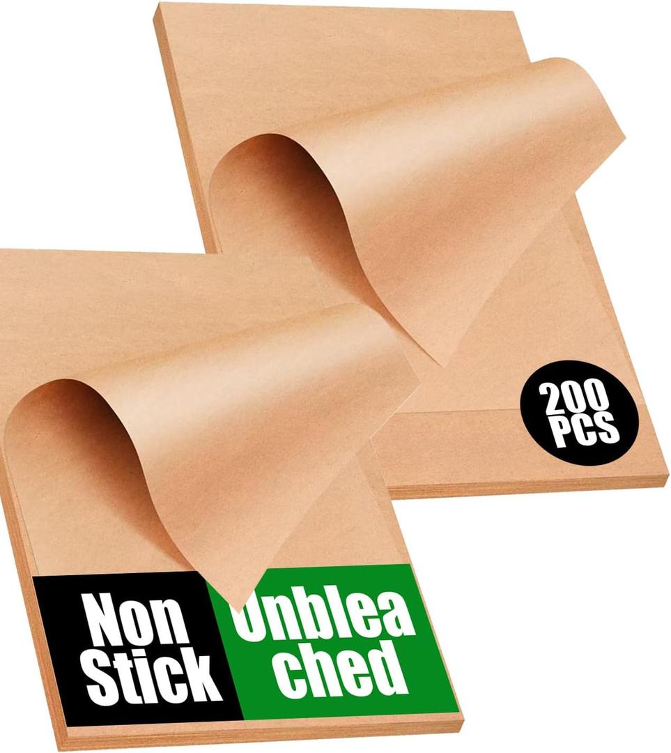 200 PCS Unbleached Parchment Paper Sheets for Baking 12x16 Inches, Non-Stick and Non-Toxic Pre-cut Parchment Sheets for Oven, Cooking, Grilling, Air Fryer and Steaming - Fit for Half Sheet Pans (Brown)