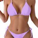 Tainehs Women's Sexy Halter Thong Bikini Tie Two Sides Bottom Triangle Bikini Swimsuits (Large, Lilac Purple)