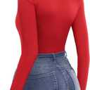 MANGOPOP Women's Turtleneck Mock Neck Shirt Double Lined Long Sleeve Short Sleeve Tops for Women Basic T Shirts Tight Tee (Red, M)