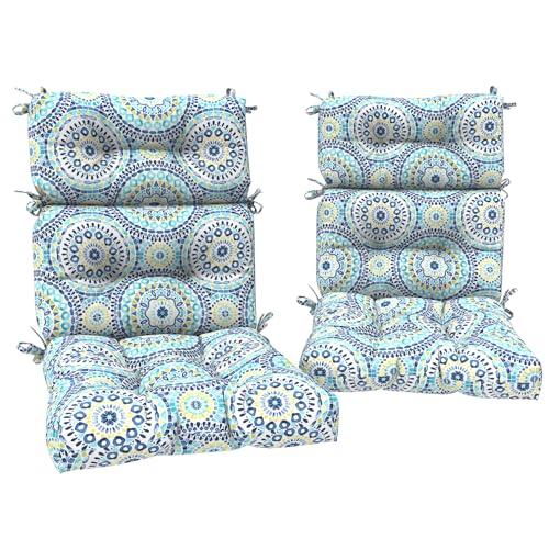 DYTXIII Outdoor High Back Chair Cushions Set of 2, Water Repellent Tufted Rocking Seat Cushions Replacement 44 x 22 Inch, Seat & Back Chair Pads for Patio, Balcony and Indoor Use -Delancey Lagoon