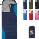 Sleeping Bag for Adults Teens Kids Cold Warm Weather, Portable Waterproof & Lightweight, Compact with Compression Sack, for 3-4 Seasons Camping, Backpacking, Hiking, Travel, Indoors Outdoors (1-person, 1-pack, Navy Blue)