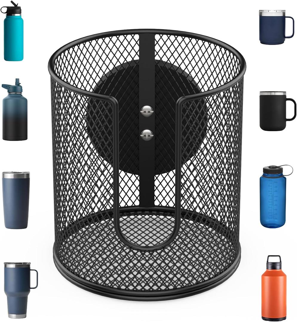 Magnetic Cup Holder, Fully Covered Anti-Fall Magnetic Drink Holder, Cup Caddy, N38 Super Magnet Cup Holder for Tractor Mower School Bus on Ferrous Metal Surface, 3.54" Inner Diameter(1 Pack Black)