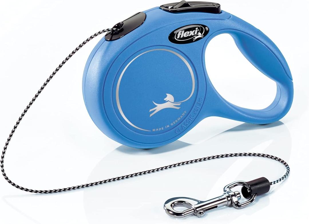 FLEXI New Classic Extra Small Cord Retractable Dog Leash for Small Dogs up to 18 lbs.  10 ft., Blue | Tangle-Free Pet Walking Leash with One-Handed Brake, Pause, Lock | German Quality Product