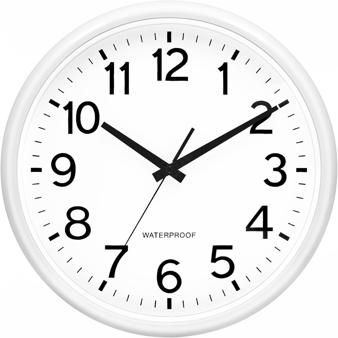 Caysie 16 Inch Sealed Large Outdoor Clock Waterproof, Silent Battery Operated Weatherproof Wall Clocks for Pool Patio Outside Home (White)