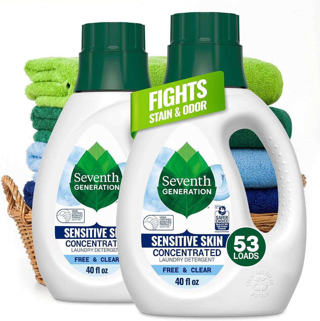Seventh Generation Concentrated Laundry Detergent Liquid Free & Clear Fragrance Free 40 Fl Oz (Pack of 2)