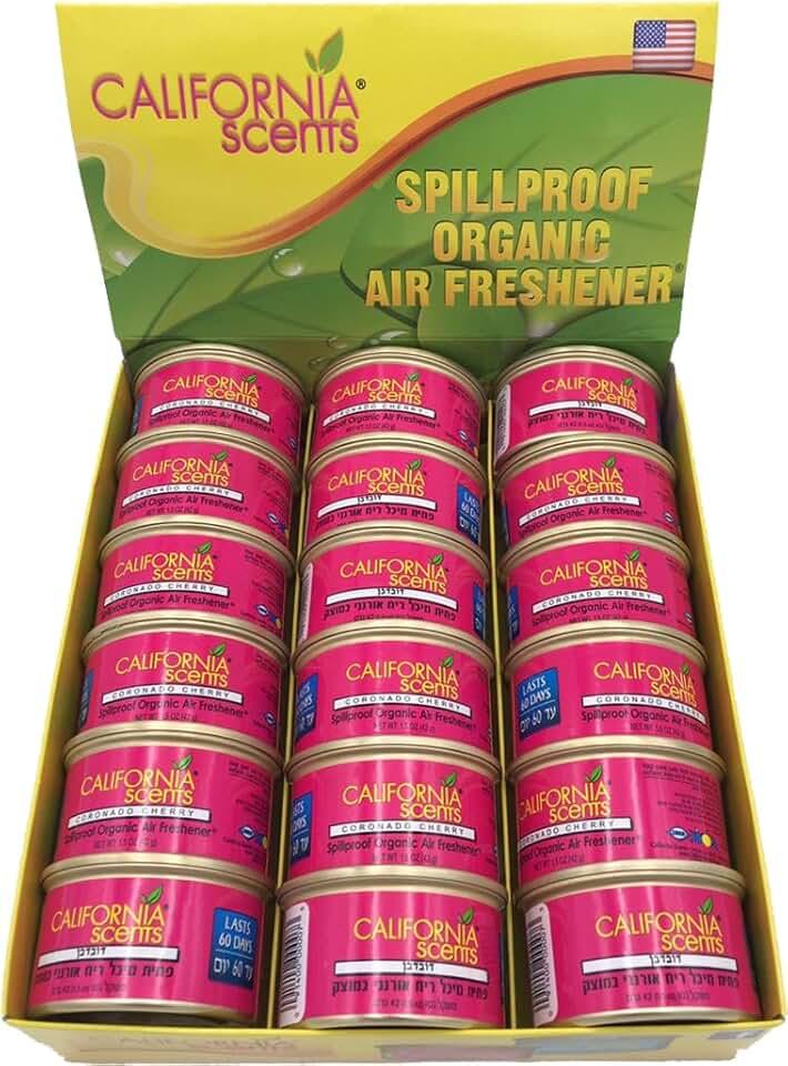 California Scents Spillproof Organic Air Freshener, Fragrance for Home Office Car, 1.5 Ounce Canister - Pack of 12 (Coronado Cherry)