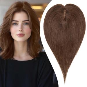 S-noilite Hair Toppers for Women Real Human Hair 3D 360 Cover Clip in 100% Real Human Hair Toppers 3*4 Clip in Silk Base 10 inch Dark Brown