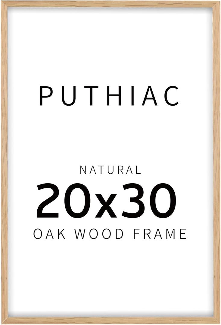 puthiac 20x30 Solid Oak Wood Picture Frame, 20 x 30 Poster Frames for Wall, Vertical or Horizontal, Plexi Front, 1 Pack, Natural Oak