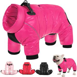 AOFITEE Dog Coat, Waterproof Dog Jacket for Winter, Warm Fullbody Dogs Snowsuit, Winter Coat for Small Dogs, Zip Up Pet Puffer Jacket Fleece Vest, Outdoor Reflective Cold Weather Pet Coats (S, Hot Pink)