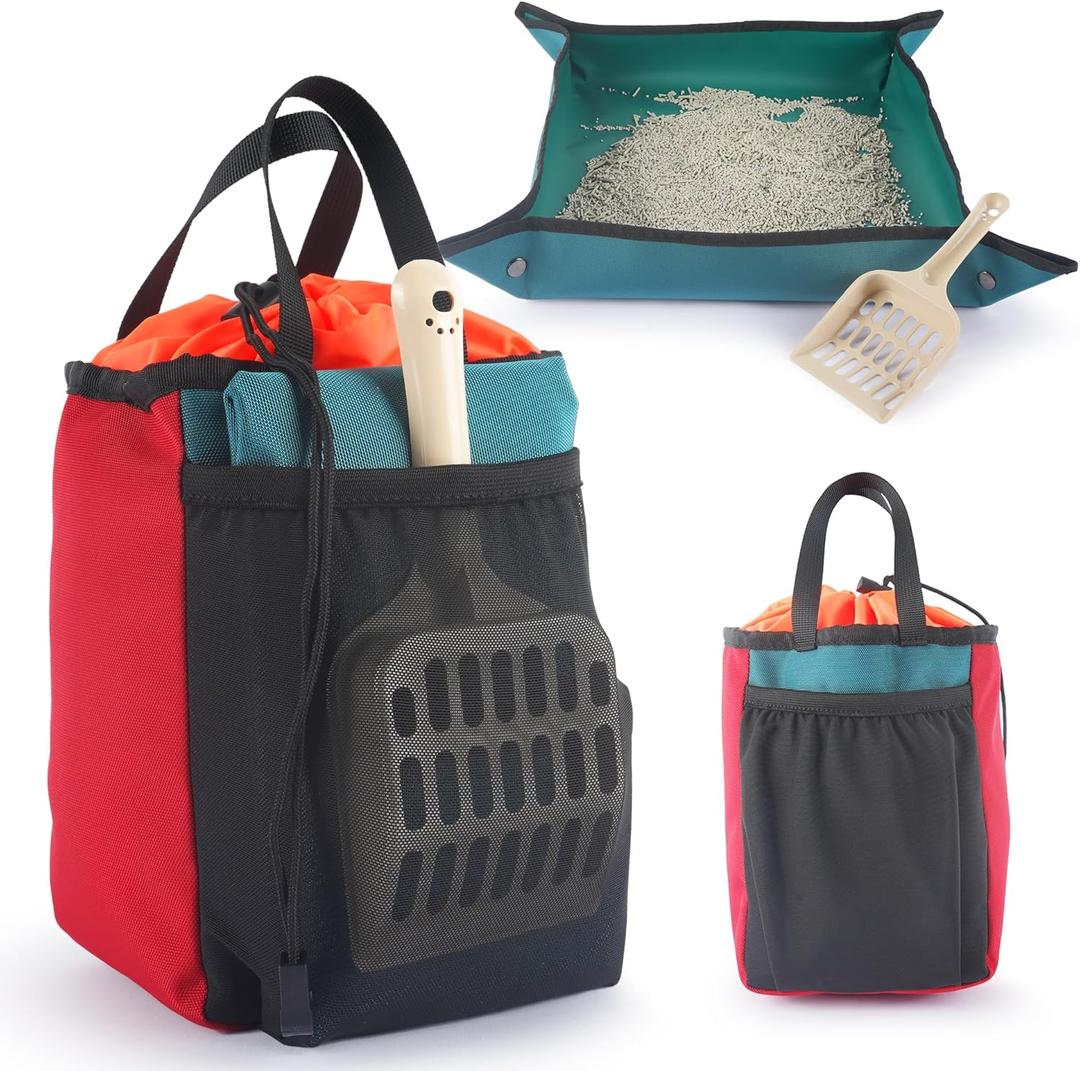 OutdoorBengal Travel Litter Box for Cats (3in1 Kit)  Foldable Litterbox + Litter Bag + Scooper (Portable Litter Box for Cat Traveling) Collapsible Litterbox for Car Travel with Cat, Camping, Plane