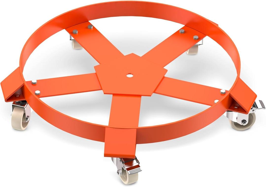 55 Gallon Drum Dolly, Heavy Duty 1250Lbs Load Capacity, Barrel Dolly Cart, Steel Frame with 5 Swivel Casters for Warehouse Drum Handling, 2pcs