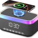 S300 Portable Bluetooth Speaker with 15W Fast Wireless Charging, 13-Color Dimmable Night Light, White Noise, Alarm, FM Radio, 10W Stereo, BT5.3, TWS, for Home, Office, Bedroom (Black)