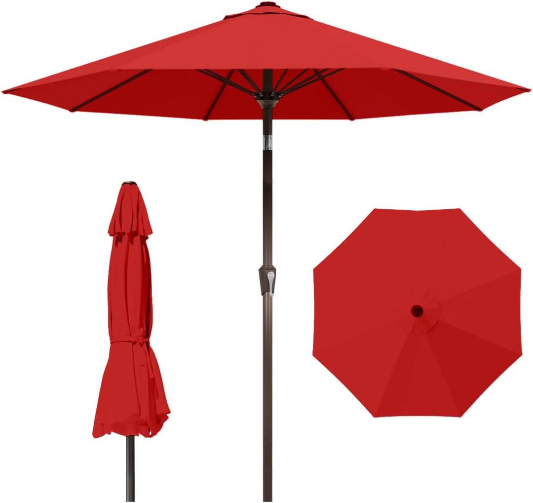 10FT Patio Umbrella Outdoor Market Umbrella with Crank and Tilt, 8 Flexible Fiberglass Ribs, UV-Resistant Waterproof Canopy for Patio, Deck, Garden, Backyard, Red
