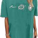 Oversized Graphic Tee Shirt for Women Summer Beach Vacation Clothes Casual Short Sleeve Loose Fit Basic T Shirt Top (Small, Green-2)