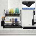 2-Tier Large Dish Drying Rack for Kitchen Counter with Drainboard and Cutlery Holder, 2 Tier Dish Drying Rack, Black,16.54" D x 11.81" W x 17.71" H