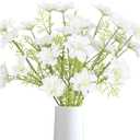 White Cosmos Artificial Flowers 8PCS Long Stem Silk Cosmos Artificial Flowers 25.6" Realistic Fake Clematis Flowers for DIY Home Kitchen Wedding Party Indoor Outdoor Decor (White)
