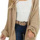 Womens Cardigan Solid Color Long Sleeve Open Front Chunky Knit Sweater Outwear