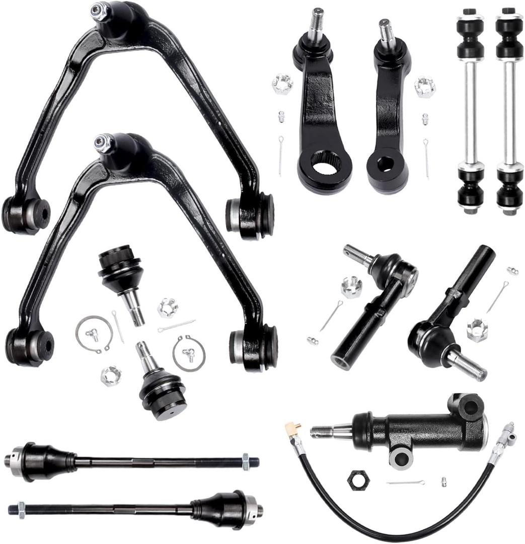 13pc Front Upper Control Arm Ball Joint Sway Bar Tie Rod Pitman Arm Idler Arm Bracket Suspension Kit Comaptible with Silverado Sierra 1500 Steel Control Arms ONLY