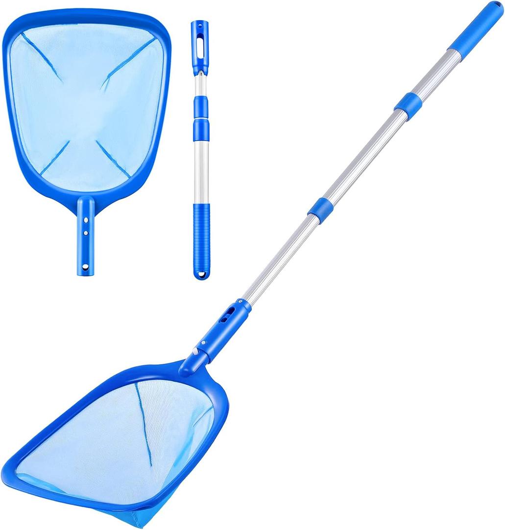 Pool Skimmer - Pool Net with 3 Section Pole, 48 inch Pool Skimmer Net with Pole Total Length, Pool Nets for Cleaning, Fine Mesh Net Pool Skimmer Net, Telescopic Aluminum Pole, Great Pool Accessories