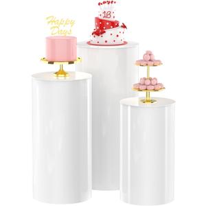 Wokceer Cylinder Pedestal Stands for Party White 3Pcs Large Round Cylinder Tables for Parties Pedestal Display Plinth Pillars for Wedding Birthday Party Art Decor 15.7*35.4"(L)