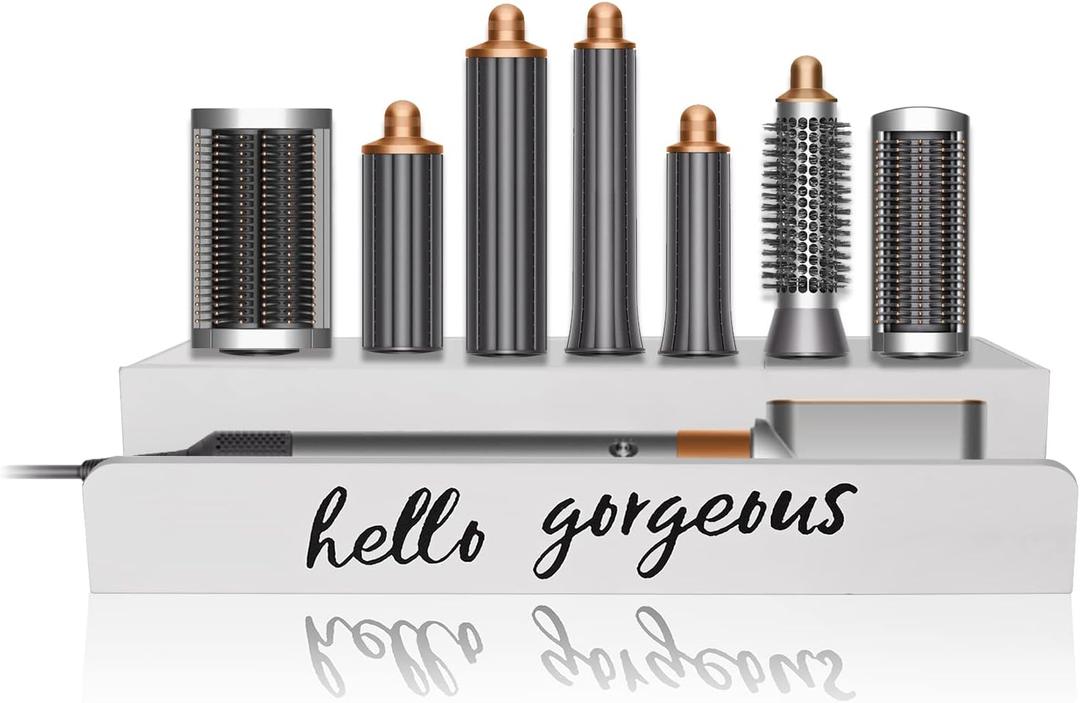 Storage Holder for Dyson Airwrap, Farmhouse Curling Iron Accessories Rack Wall Mount, Wood Hair Wrap Styler Tools Holder, Vacuum Attachments Display Stand for Bathroom Organizer (White)