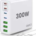 USB C 300W Fast Charging Station  7-Port Hub with Dual 100W PD Ports for MacBook Pro, Dell, HP, iPad, iPhone, Samsung Galaxy, Android Devices  Universal Power Adapter for Laptops, Tablets, Phones (White)