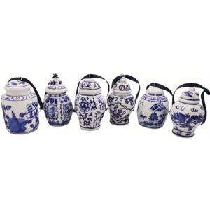 Set of 6 Blue and White Porcelain Ornaments Christmas Chinoiserie Ornament Mini Ginger Jar Hanging Ornaments Vintage Chinoiserie Decorations for Holiday Christmas Tree Decor