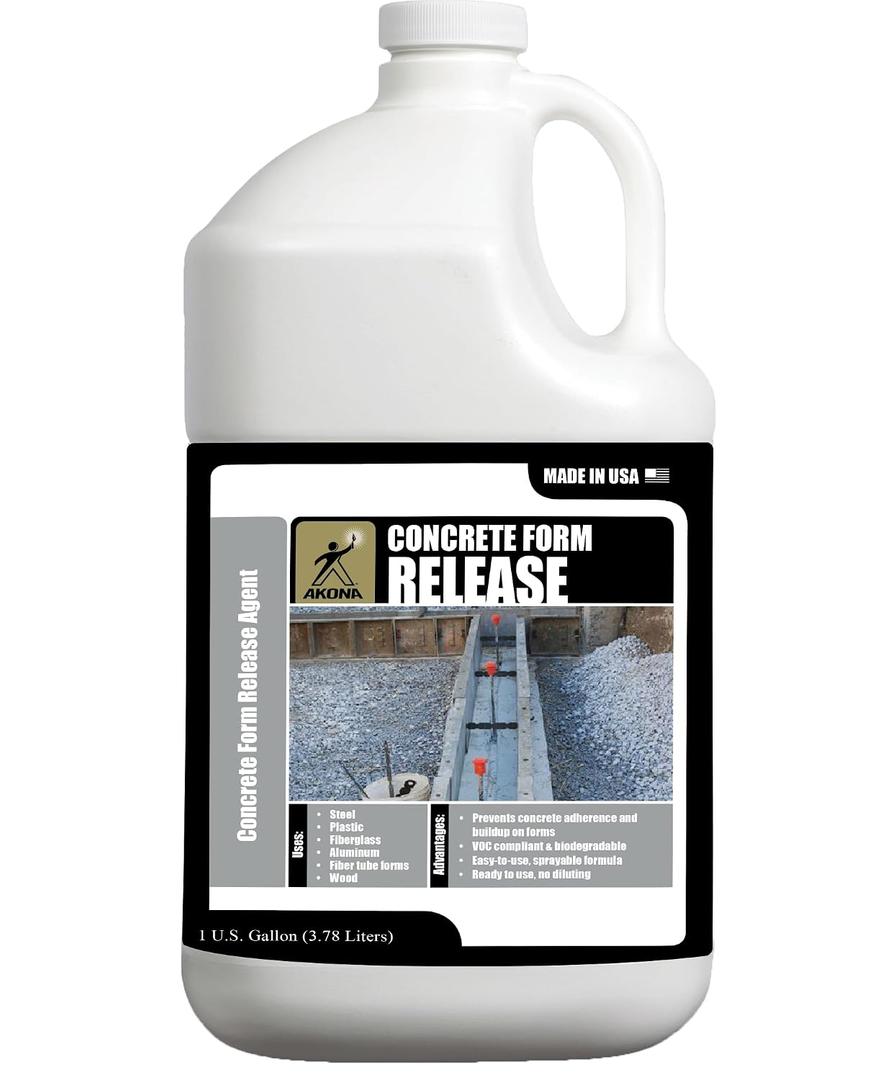 Akona Concrete Form Release - Agent for Forms, Tubes, Stamps, Sculpture Molds, Casting, and More, Liquid, Non-Stick, Non-Staining (1 Gallon)